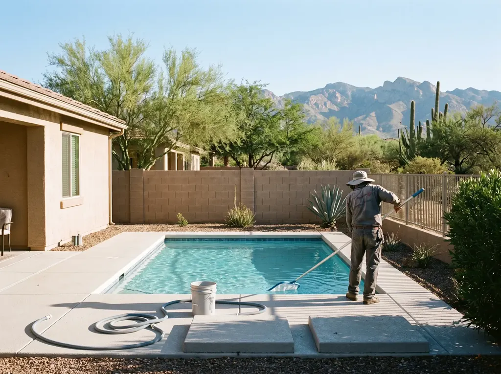 Pool at a SaddleBrooke home with desert views