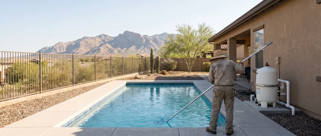 Back yard pool in Oro Valley with Pusch Ridge behind