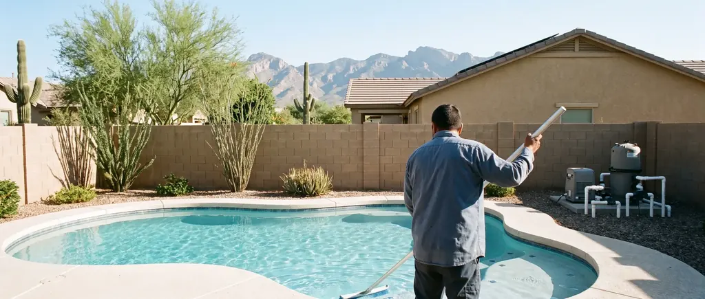 Back yard pool in Vail, Arizona with the Rincon Mountains behind