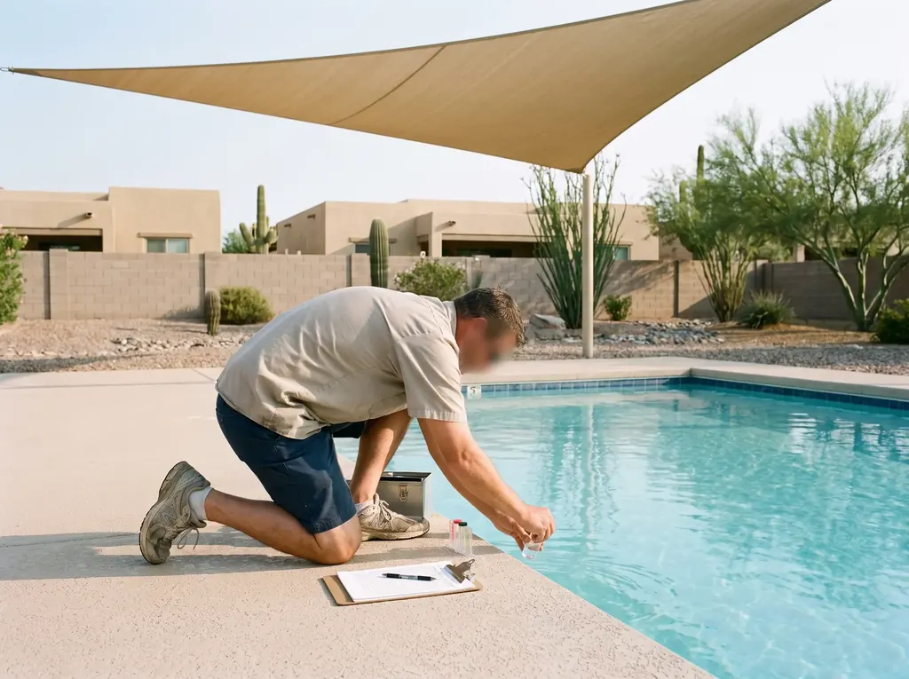 Technician testing water at a community pool