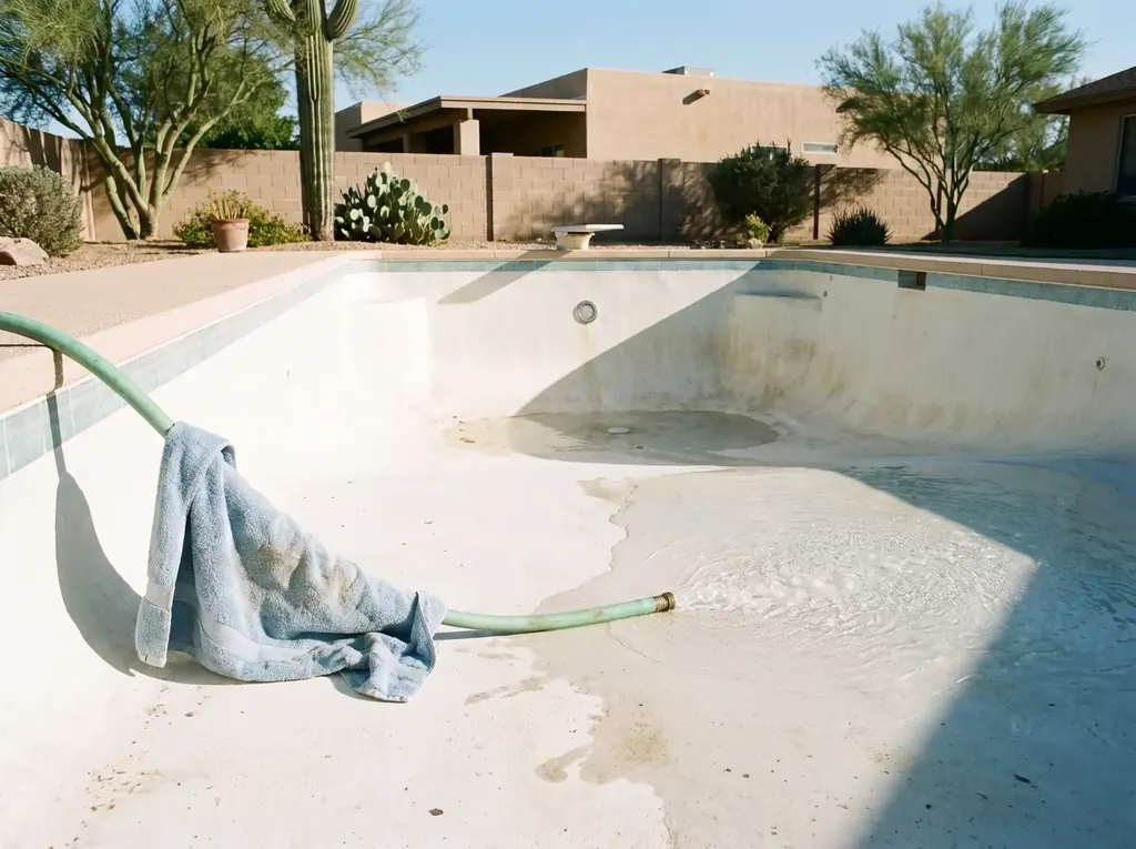 Garden hose refilling an empty pool