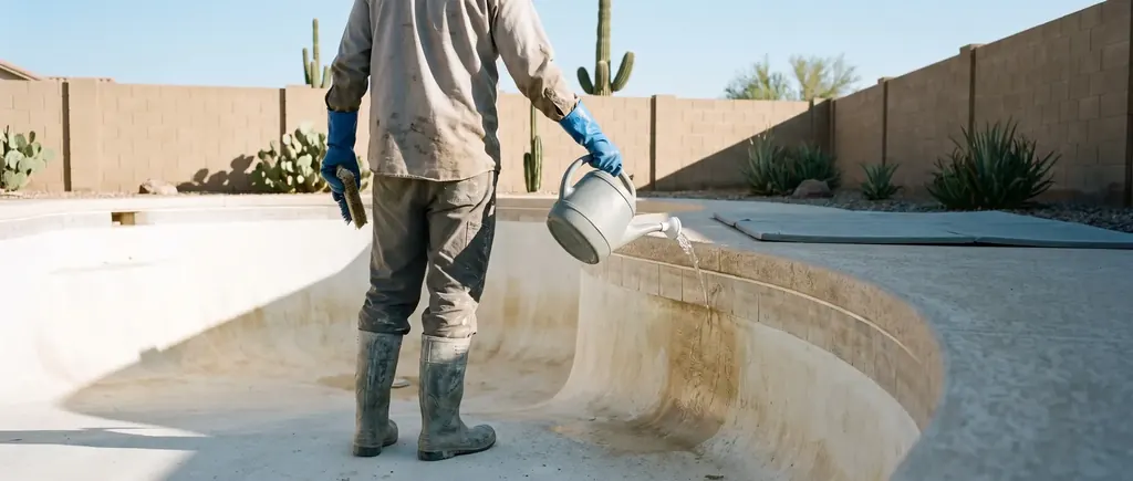 Empty pool being acid washed in Tucson