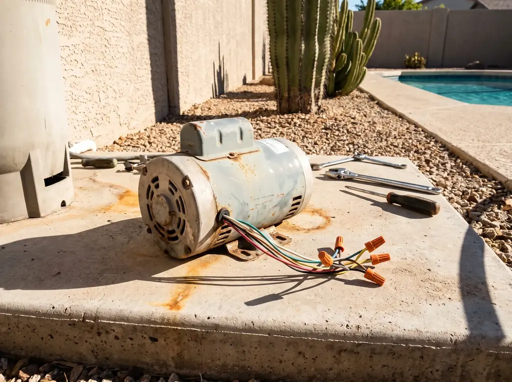 Old pool pump motor removed for replacement