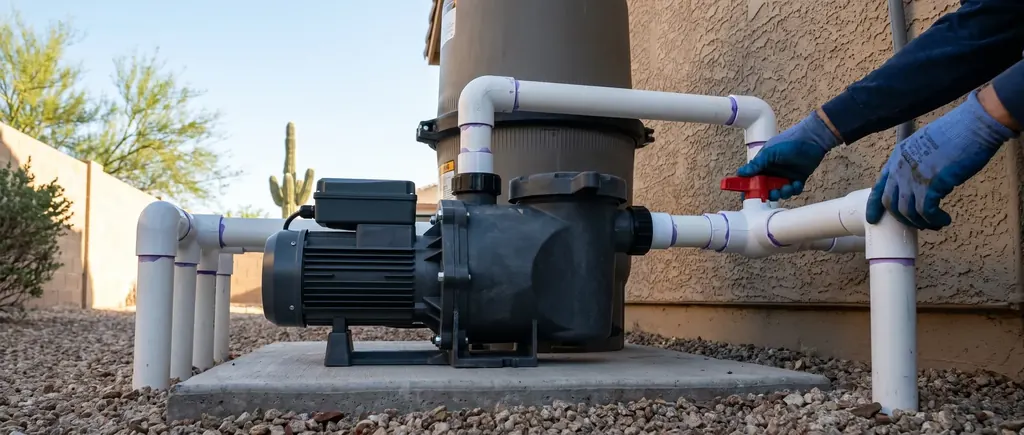 Variable speed pool pump installed at a Tucson equipment pad