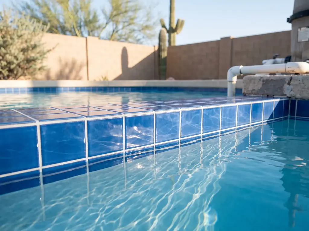 Pool tile cleaned of calcium deposits