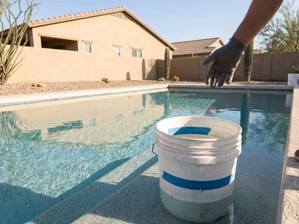 Bucket test for pool water loss on a pool step